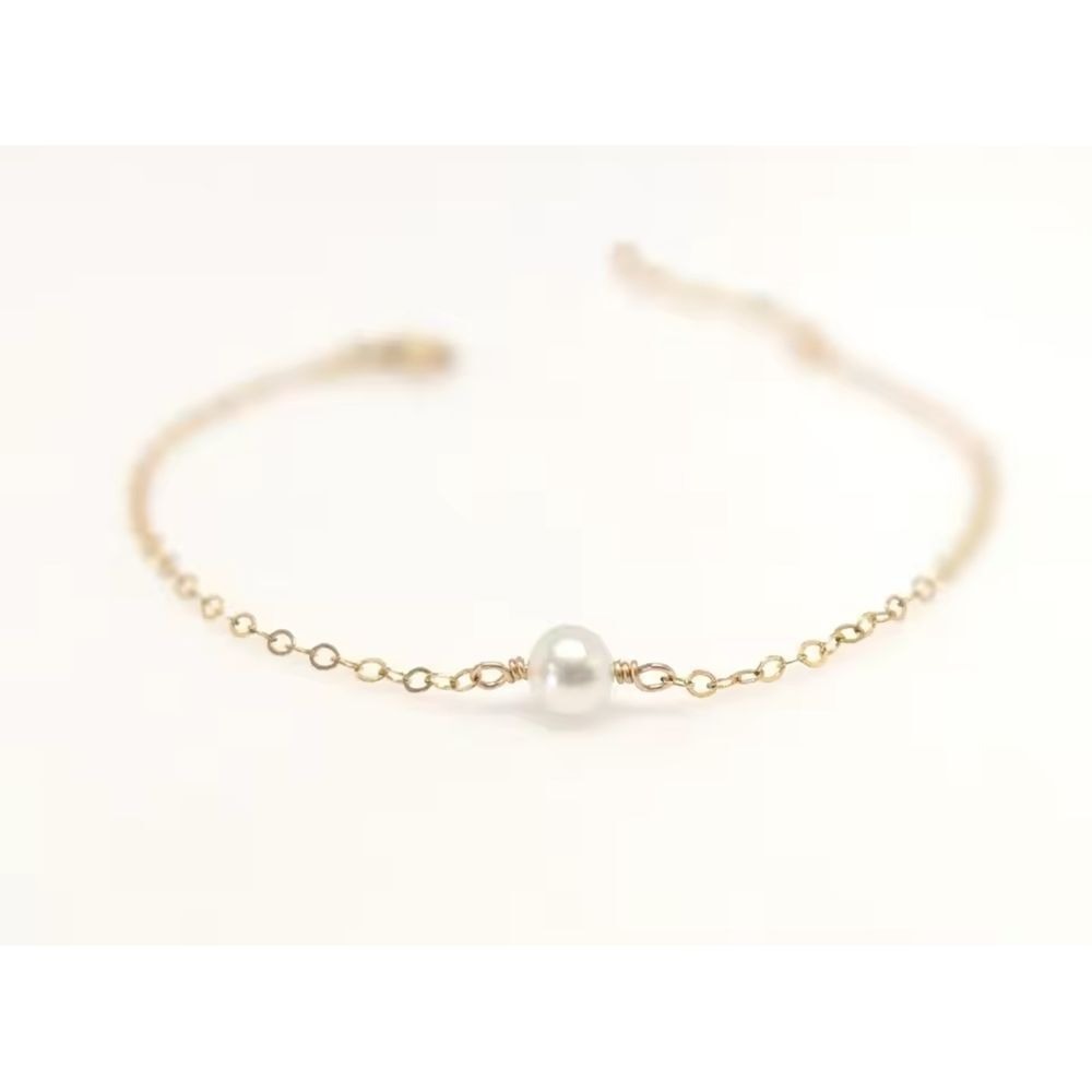 18K Gold-Overlay Chain Bracelet with Single Real Pearl‎